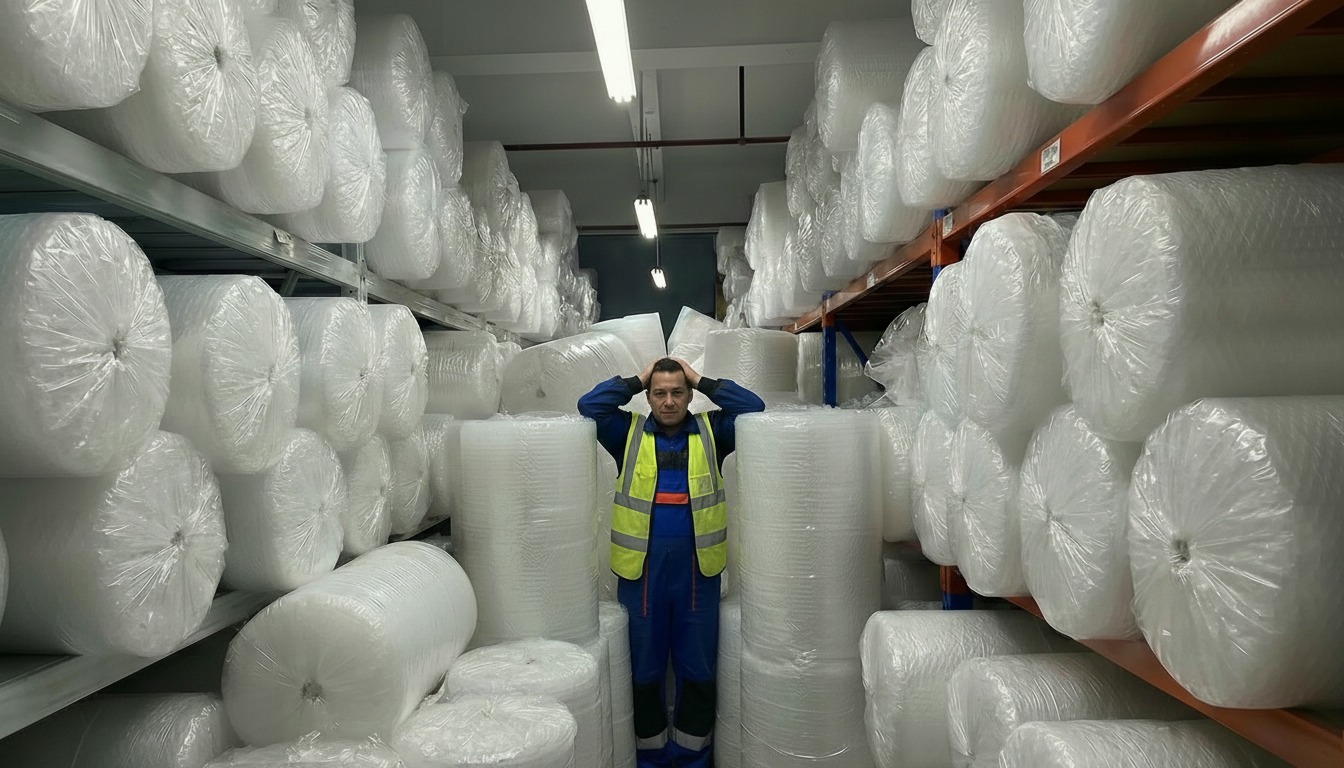 Almacén con poliburbuja tradicional